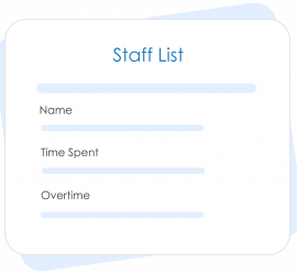 Staff List with name time spent and overtiime columns